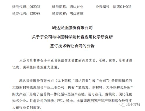 鴻達興業攜手新達茂稀土，引進中科院長春應化所核心專利技術，加速稀土產業技術升級